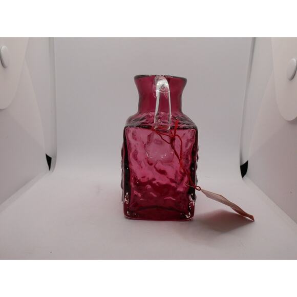 Vintage Hand Blown Pilgrim Crinkle Glass Cranberry Small Pitcher - Picture 11 of 16
